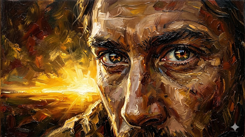 光り輝く地平線を見つめる瞳